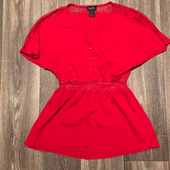 Rue21 Tops - Red Lace Detailed Blouse